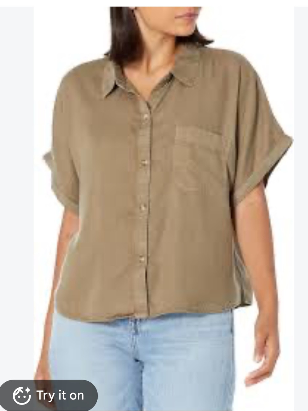 NWT Lucky Brand Relaxed Slub Workwear Shirt in Olive Short Sleeve Button-Down L